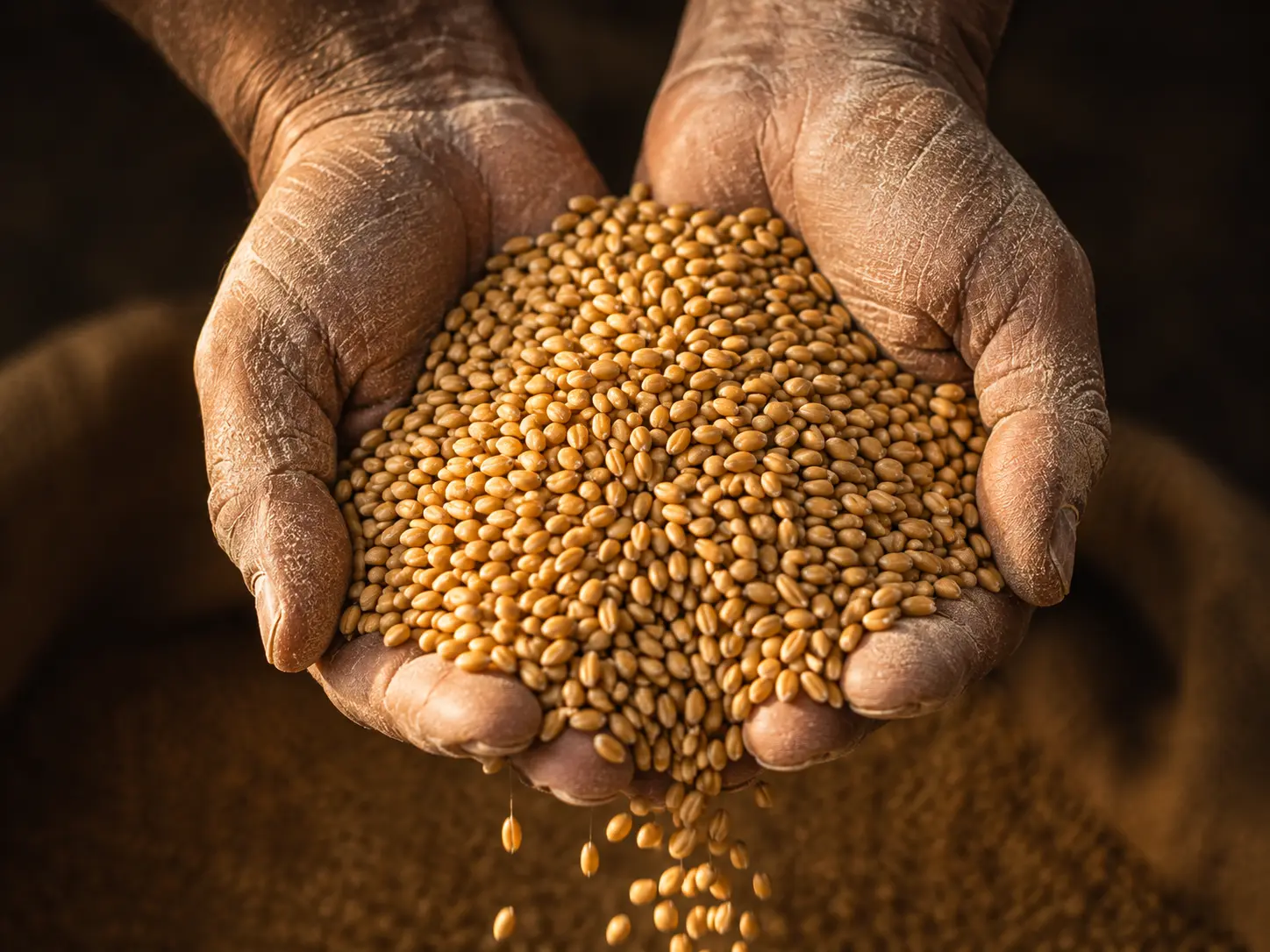 Wheat grain held in cupped hands
